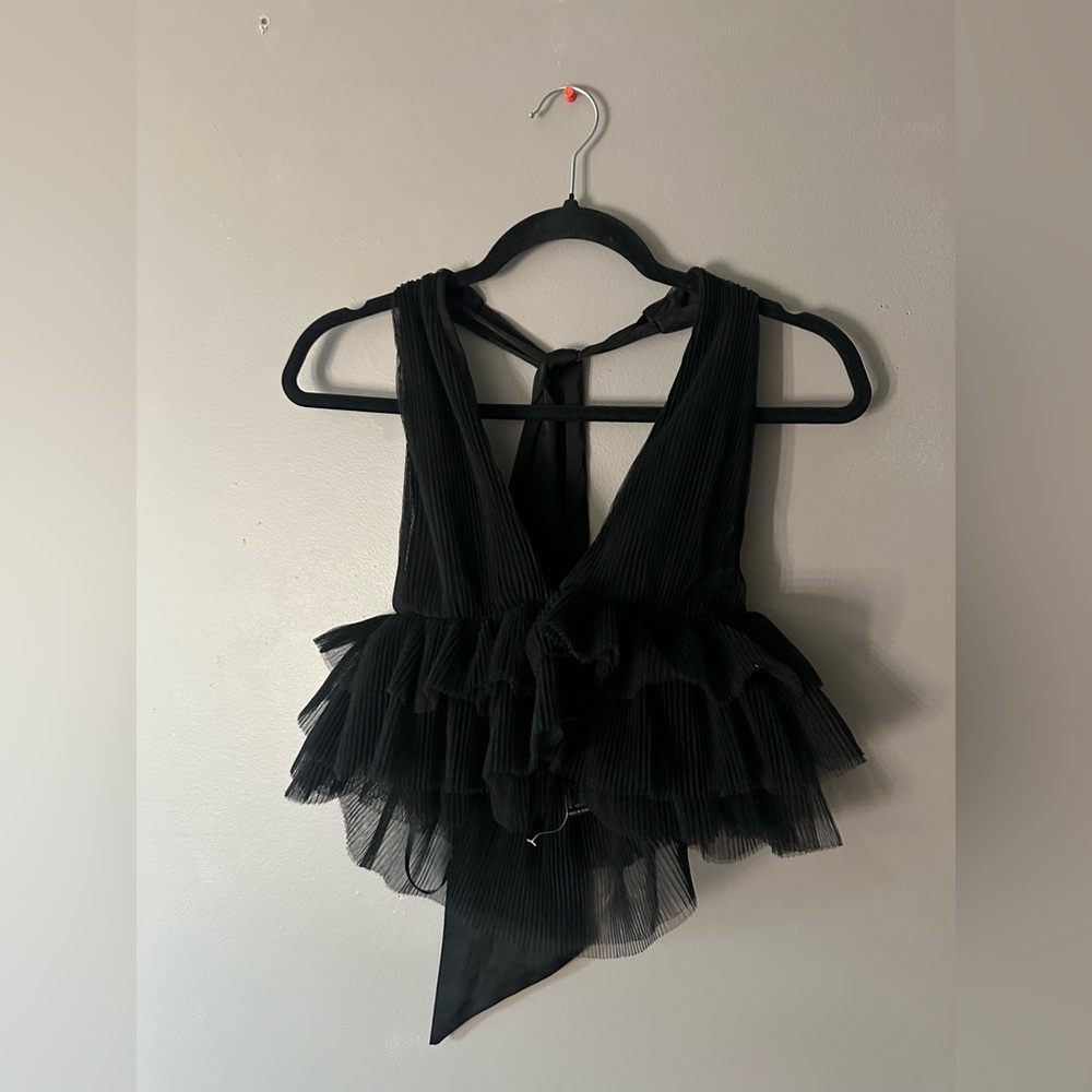 Black Ruffled Sleeveless Top